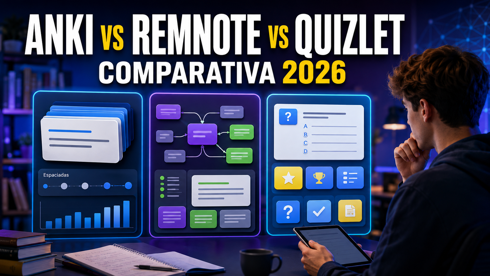 Anki vs RemNote vs Quizlet 2026: comparativa completa